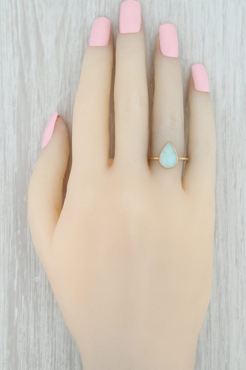 New Nina Nguyen Ring Aquamarine Druzy Adorn Petite 18k Gold Size 7 Solitaire