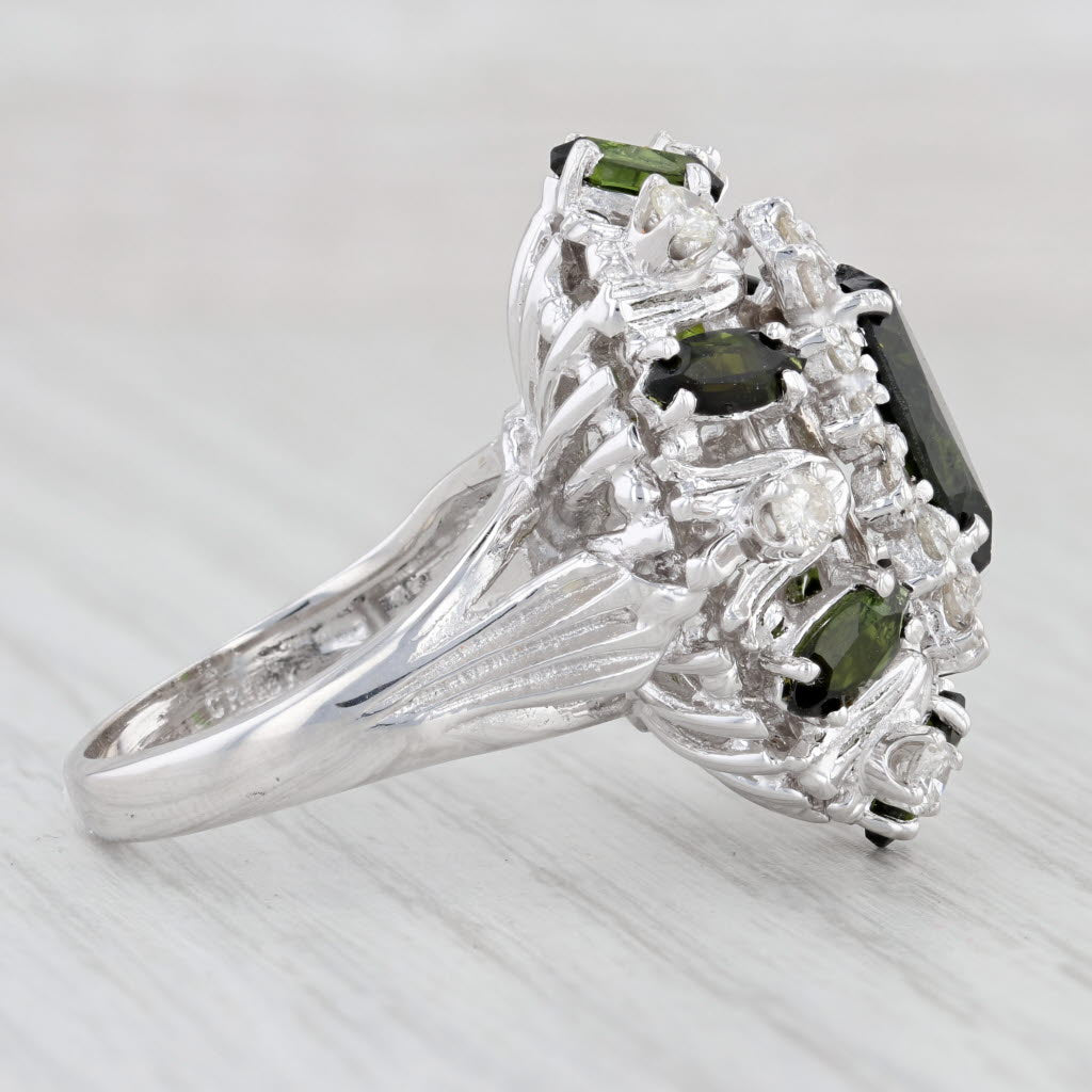 Light Gray 3.37ctw Green Tourmaline Diamond Cocktail Ring 18k White Gold Size 7.75