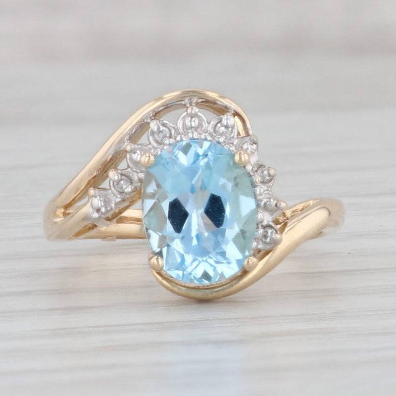 Gray 2.38ctw Blue Topaz Diamond Bypass Ring 14k Yellow Gold Size 6.75