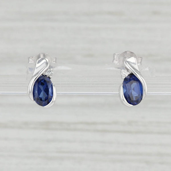 Light Gray 1.28ctw Blue Lab Created Sapphire Diamond Teardrop Stud Earrings 10k White Gold