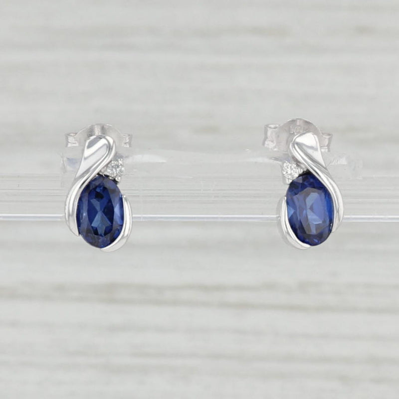 1.28ctw Blue Lab Created Sapphire Diamond Teardrop Stud Earrings 10k White Gold