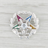 Vintage Order of the Eastern Star Pin 14k White Gold Synthetic Gemstones Masonic