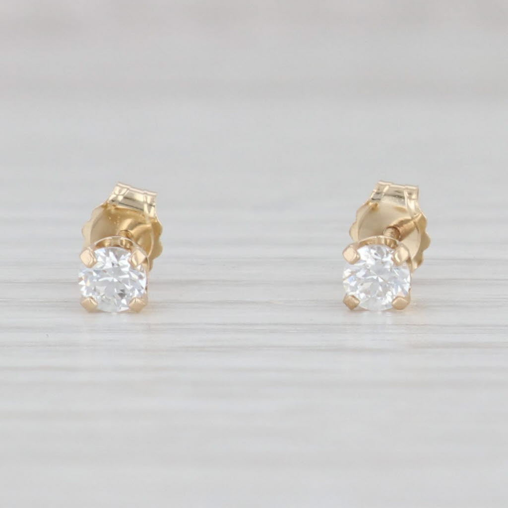 Light Gray Cubic Zirconia Stud Earrings 14k Yellow Gold Round Solitaire Studs