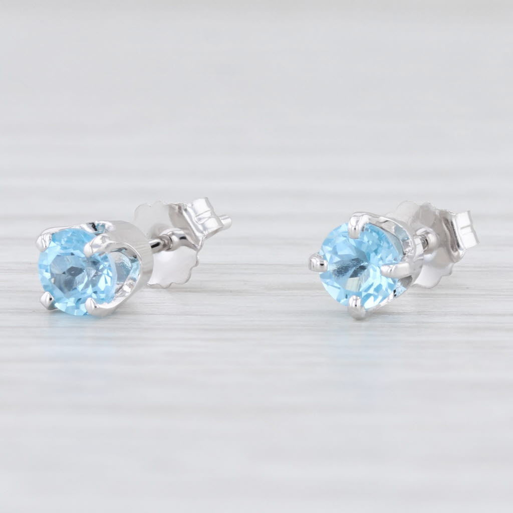 Light Gray New Blue Topaz Stud Earrings 14k White Gold Round Solitaire Pierced Studs