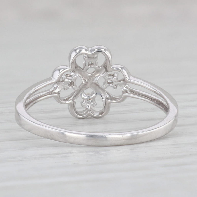Light Gray Diamond Shamrock Ring 10k White Gold Hearts Clover Size 7.75