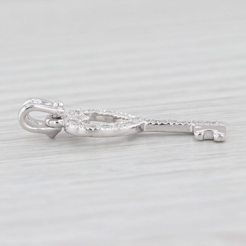 Light Gray 0.12ctw Diamond Heart Skeleton Key Pendant 18k White Gold Keepsake Gift