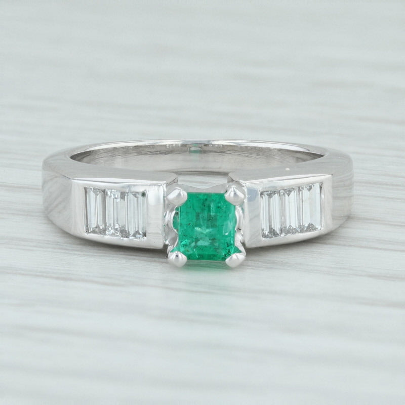 Light Gray 0.81ctw Jabel Emerald Diamond Engagement Ring 18k White Gold Size 6.5