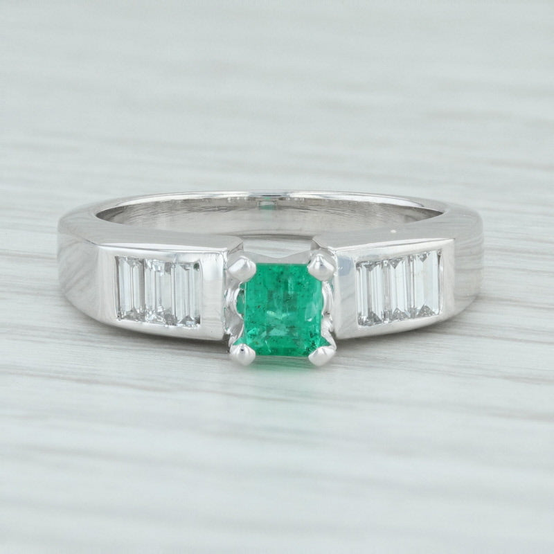 0.81ctw Jabel Emerald Diamond Engagement Ring 18k White Gold Size 6.5