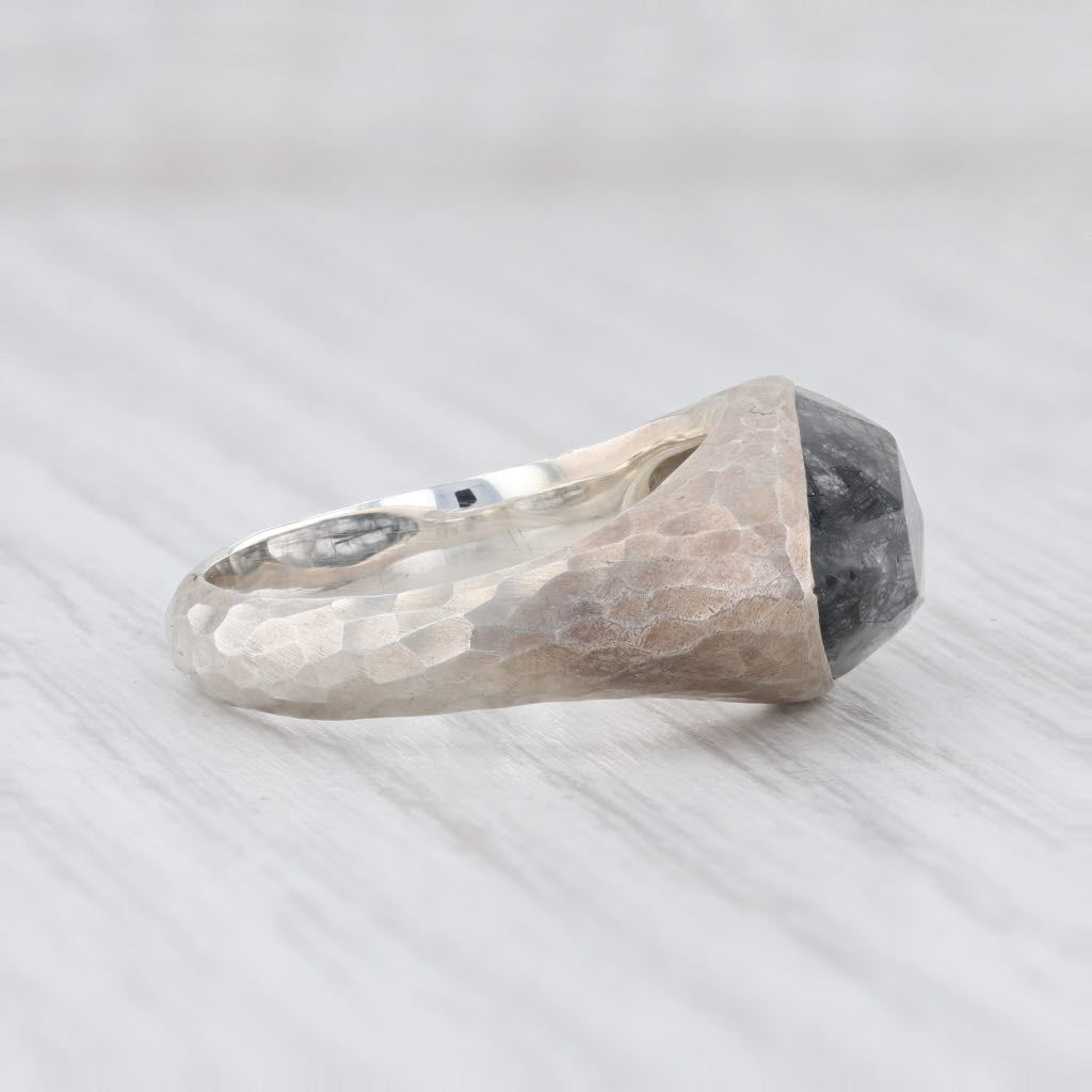 Light Gray New Nina Nguyen Tourmalated Quartz Ring Mekong Sterling Silver Hammered