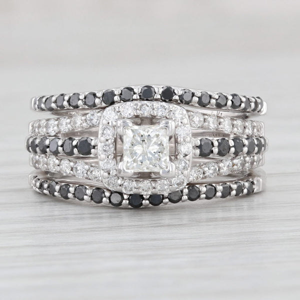 Light Gray 1.18ctw Black White Diamond Wedding Bands Engagement Ring Set 14k White Gold