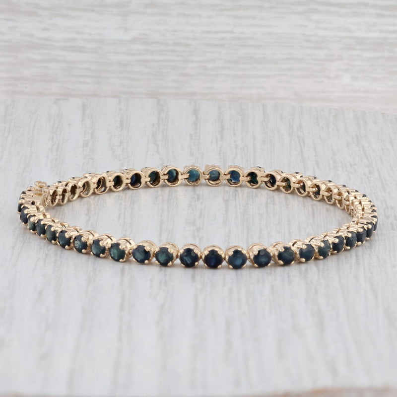 Light Gray 7" Blue Sapphire Tennis Bracelet 14k Yellow Gold 3.6mm