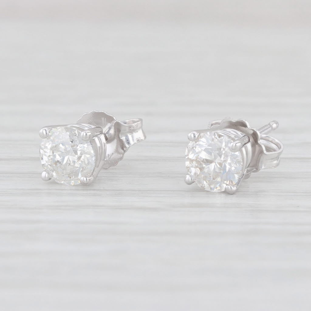 Light Gray 0.84ctw Round Diamond Stud Earrings 14k Gold Solitaire Studs