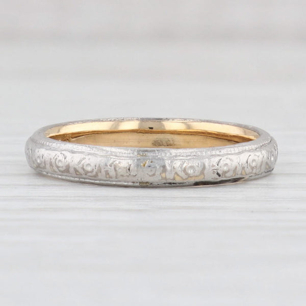 Light Gray Art Deco Floral Engraved Wedding Band 18k Gold Platinum Size 6.75 Ring Woods