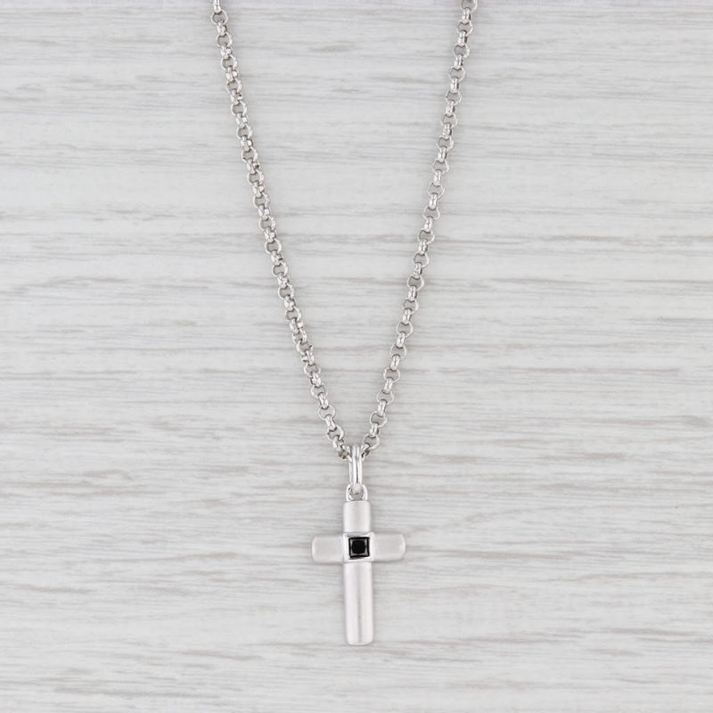 New Cross Pendant Necklace Black Diamonds Sterling Silver 21.5" Rolo Chain