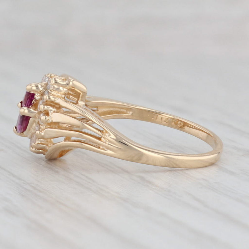 Light Gray 0.39ctw Ruby Diamond Halo Bypass Ring 14k Yellow Gold Size 6