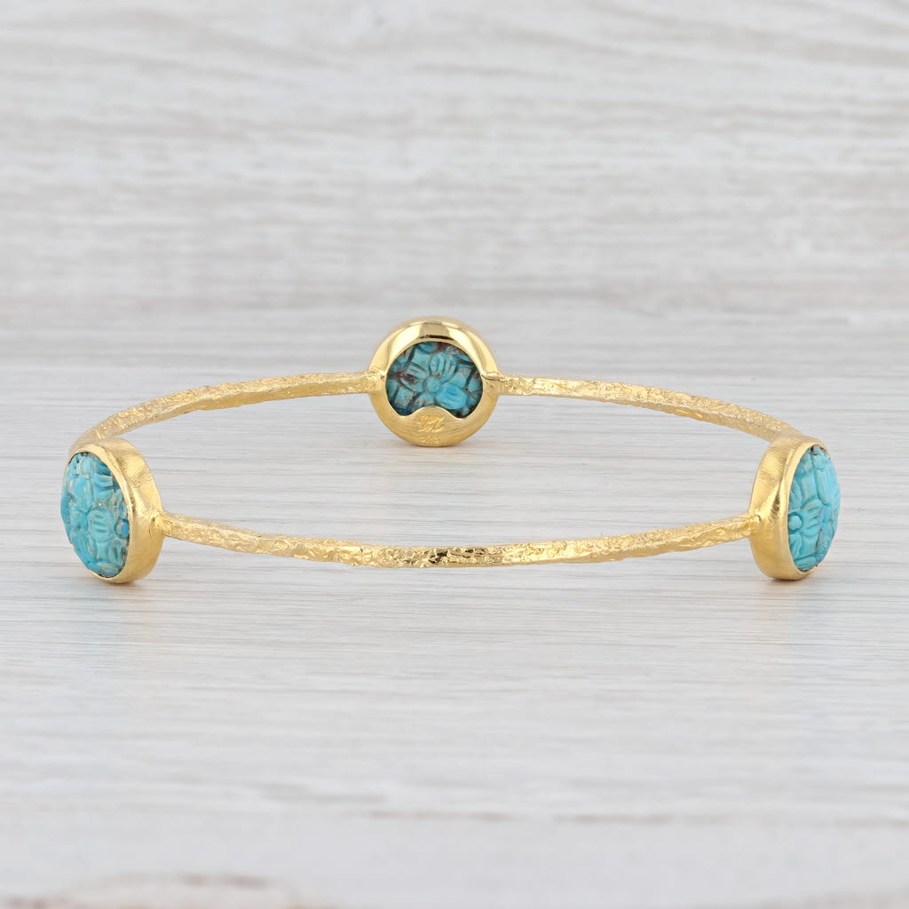 Light Gray New Nina Nguyen Floral Turquoise 8" Bangle Bracelet Sterling 22k Gold Vermeil