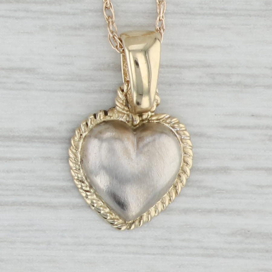 Gray Heart Pendant Necklace 14k Yellow White Gold 18.5" Rope Chain Necklace