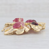 Light Gray Vintage Butterfly Brooch with Moving Wings Tourmaline Ruby Diamond 18k Gold