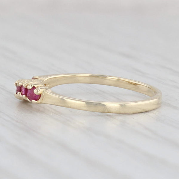 Light Gray Natural & Lab Grown Ruby Ring 14k Yellow Gold Curved Contour Stackable Size 6