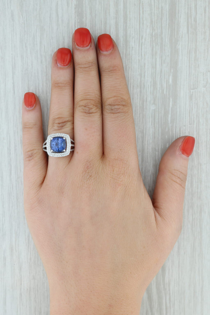 3.88ctw Tanzanite Diamond Halo Ring 14k White Gold Engagement Cocktail Size 7.25