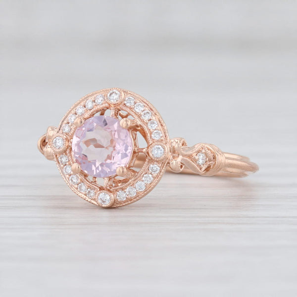 Light Gray New Beverley K Pink Morganite Diamond Halo Engagement Ring 14k Rose Gold SZ 6.5