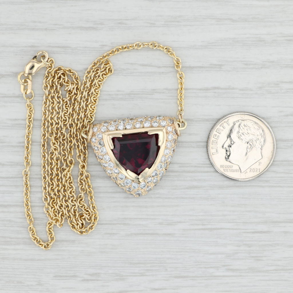 Light Gray 8.65ctw Rhodolite Garnet Diamond Halo Pendant Necklace 14k Gold 19" Cable Chain