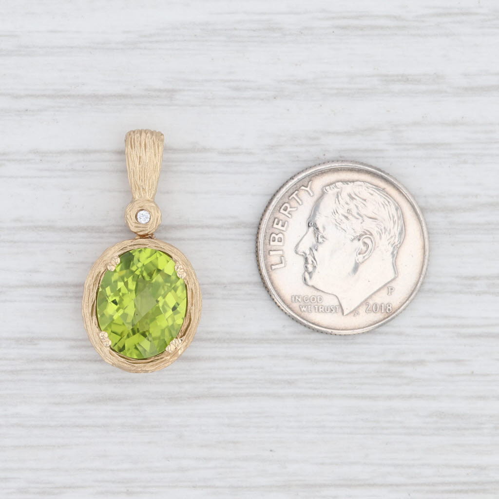 Light Gray 3.86ctw Peridot Diamond Pendant 14k Yellow Gold August Birthstone Drop