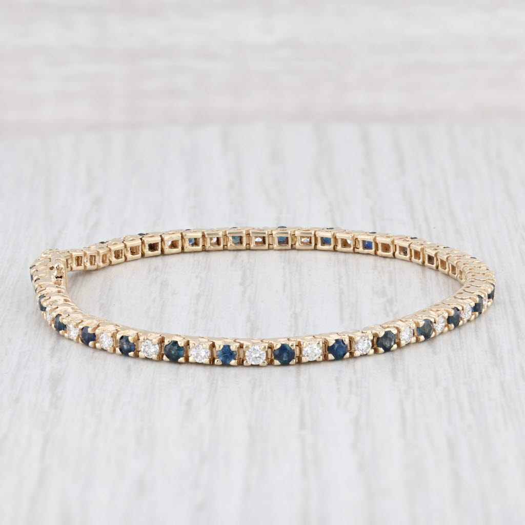 Light Gray 3.44ctw Blue Sapphire Diamond Tennis Bracelet 14k Yellow Gold 7" 3mm