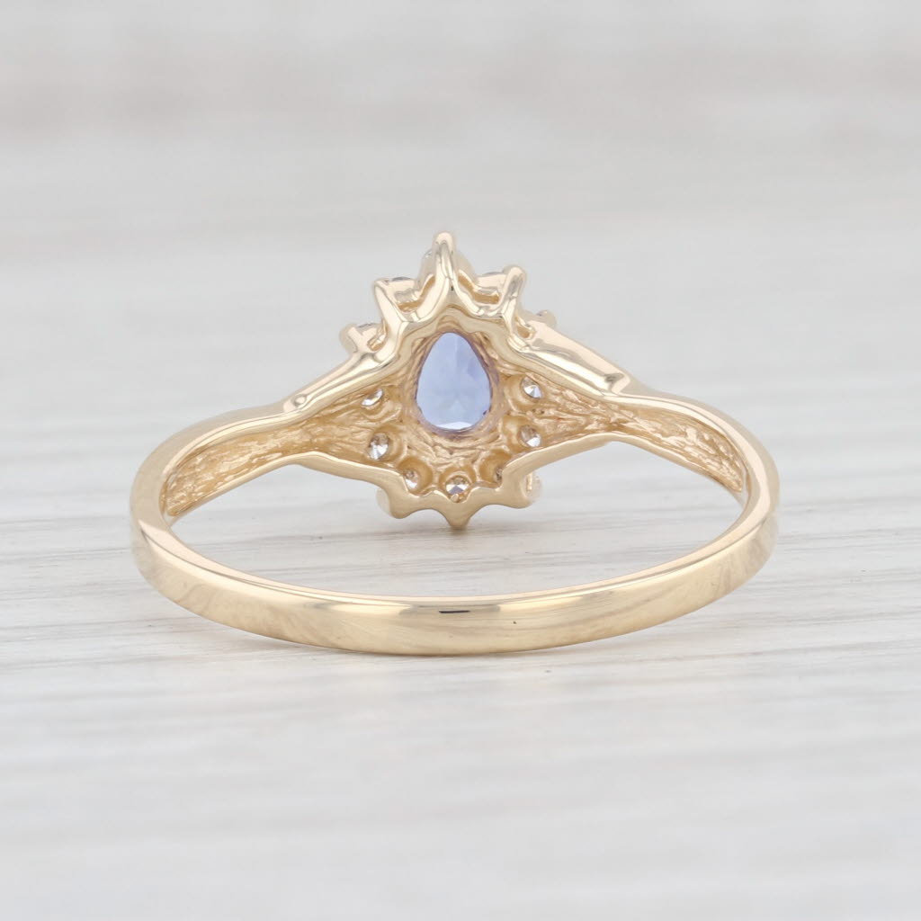 Light Gray 0.69ctw Tanzanite Diamond Halo Ring 14k Yellow Gold Sz 10.25 Engagement Teardrop