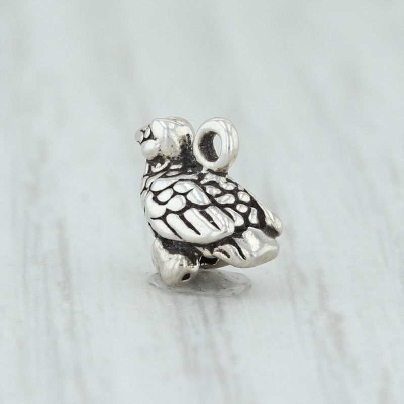 Light Gray 12 Days of Christmas Partridge & Pear Charm Sterling Silver 925 Holiday Bird