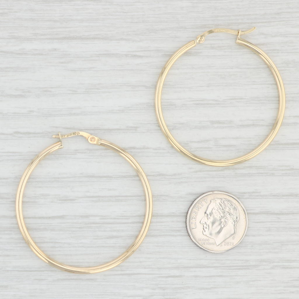 Light Gray New Round Hoop Earrings 14k Yellow Gold 2 x 39mm Pierced Hoops