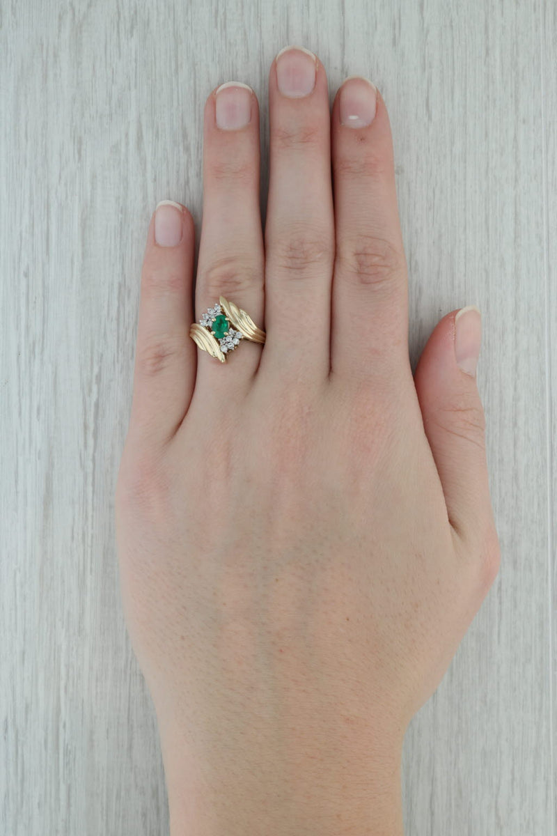 Dark Gray 0.69ctw Oval Lab Created Emerald Diamond Bypass Ring 14k Yellow Gold Size 7.5