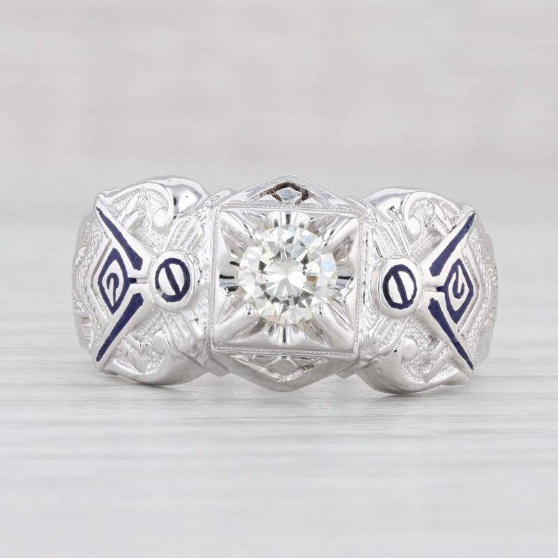 0.51ctw Diamond Masonic Signet Ring 10k Gold Sz 11.25 Blue Lodge Square Compass