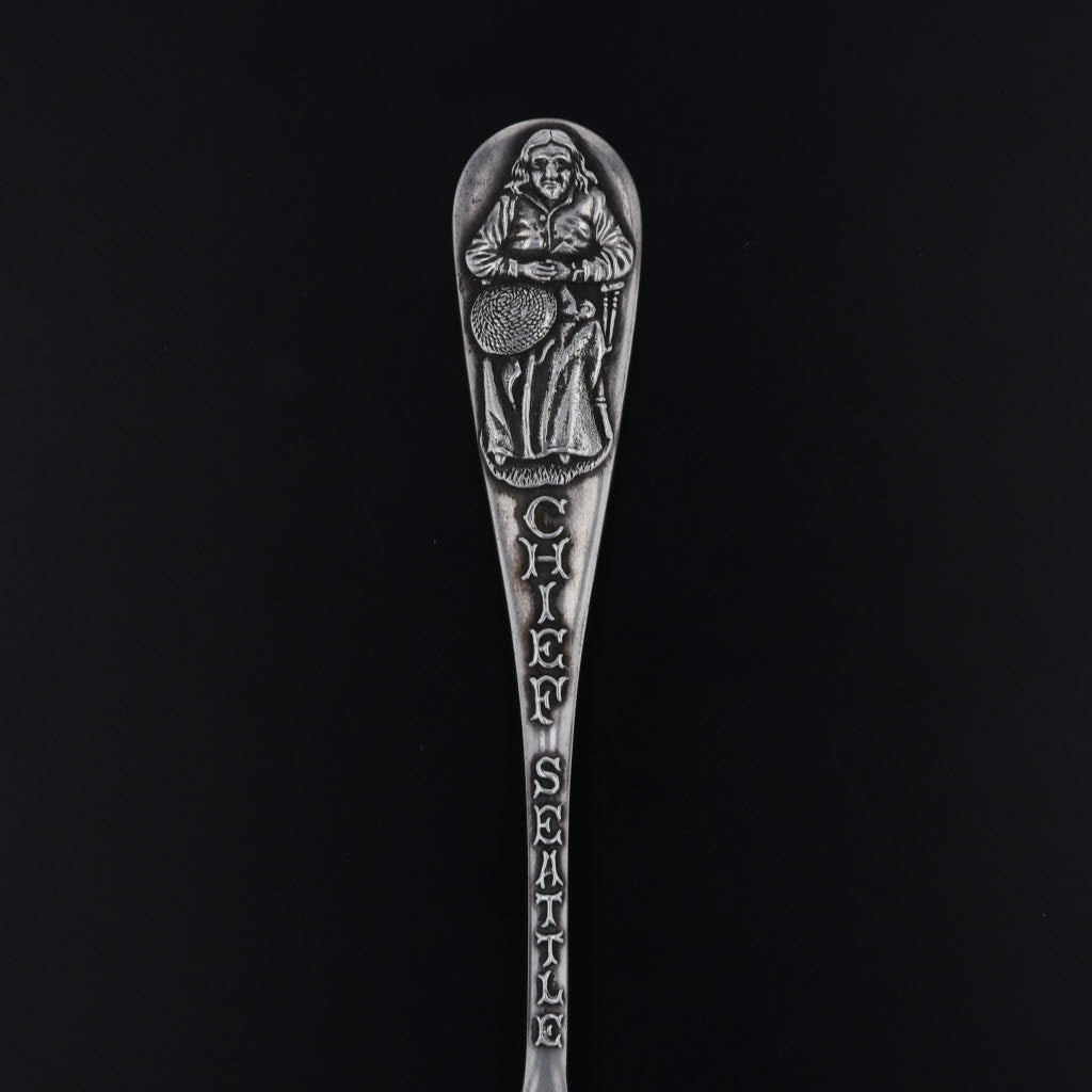 Black Vintage Seattle Washington Souvenir Spoon Sterling Silver Figural Chief Rainier