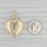 Gray Floral Etched Heart Picture Locket Pendant 14k Yellow Gold Engravable