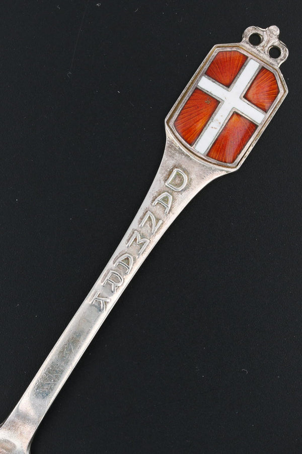 Black Danmark Denmark Flag Souvenir Spoon Sterling Silver Enamel Vintage