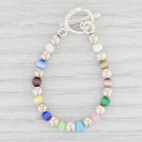New Multi Color Glass Bead Bracelet Small 4.5" Sterling Silver Toggle Clasp