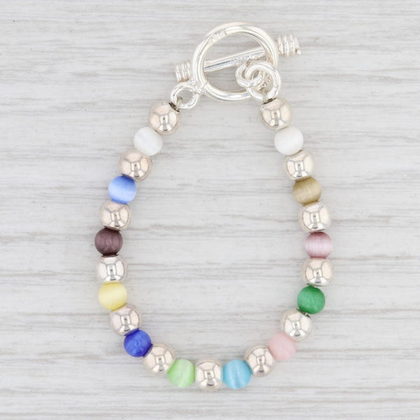 Light Gray New Multi Color Glass Bead Bracelet Small 4.5" Sterling Silver Toggle Clasp