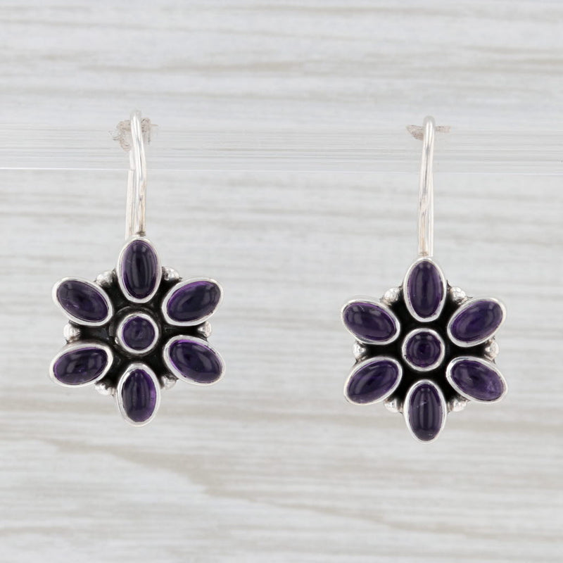 Light Gray Amethyst Flower Earrings Sterling Silver Floral Purple Gemstone Hook Post