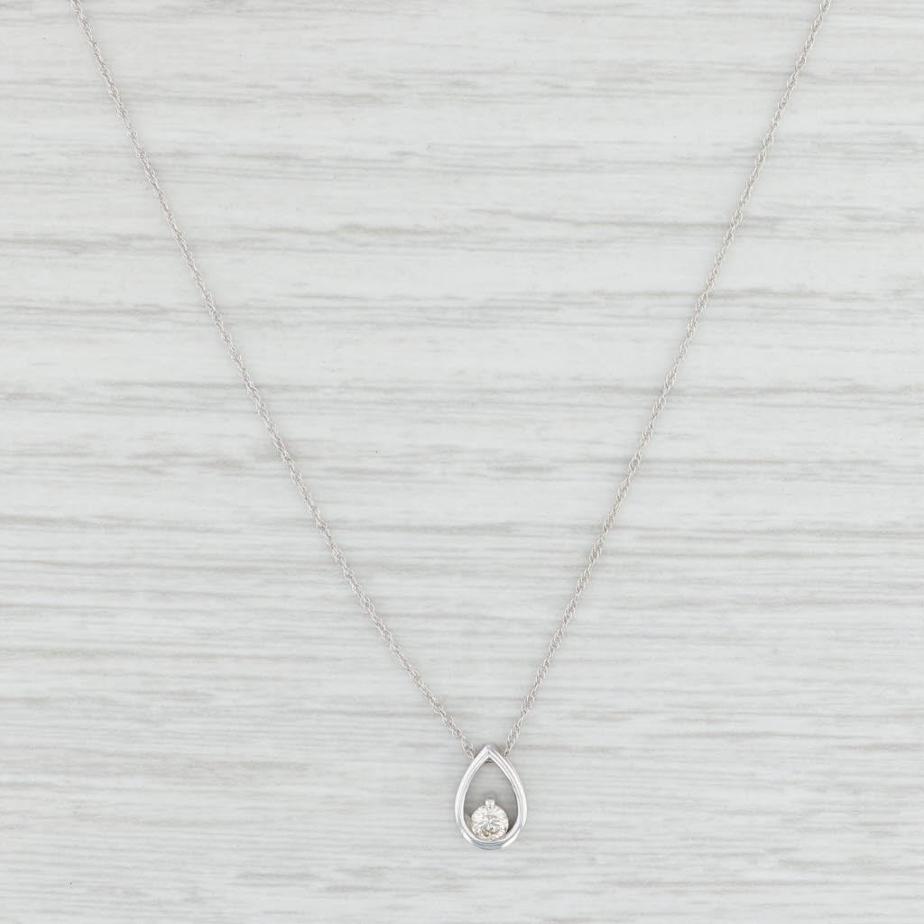 Light Gray New 0.10ctw Diamond Teardrop Pendant Necklace 14k White Gold 18" Rope Chain