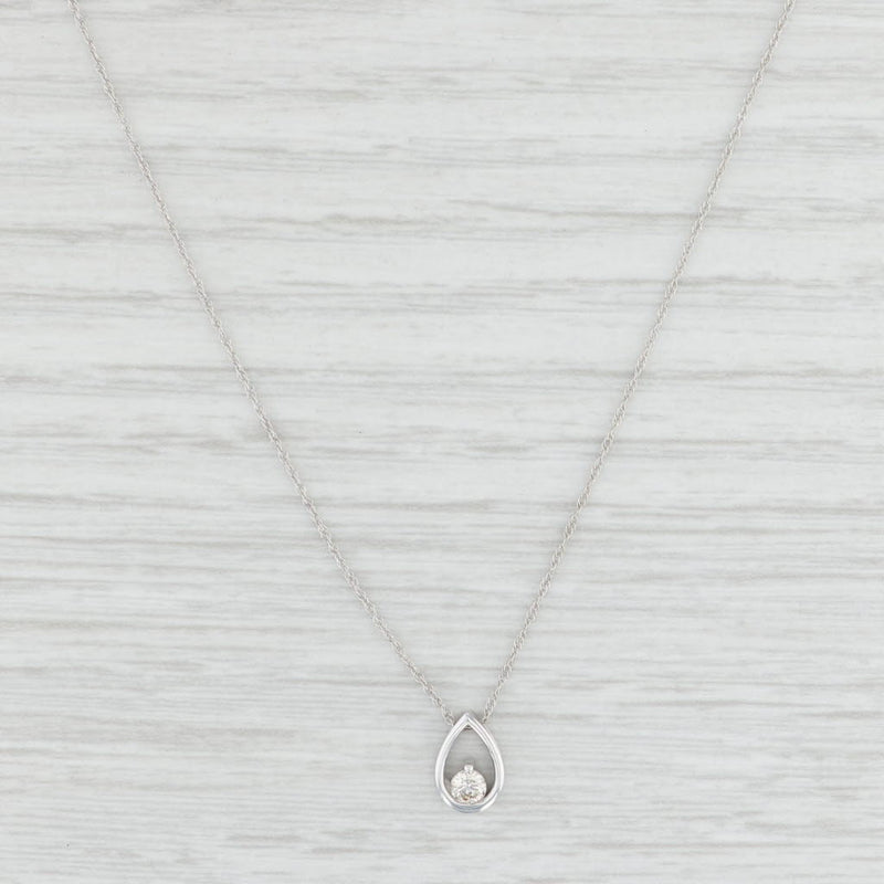 New 0.10ctw Diamond Teardrop Pendant Necklace 14k White Gold 18" Rope Chain