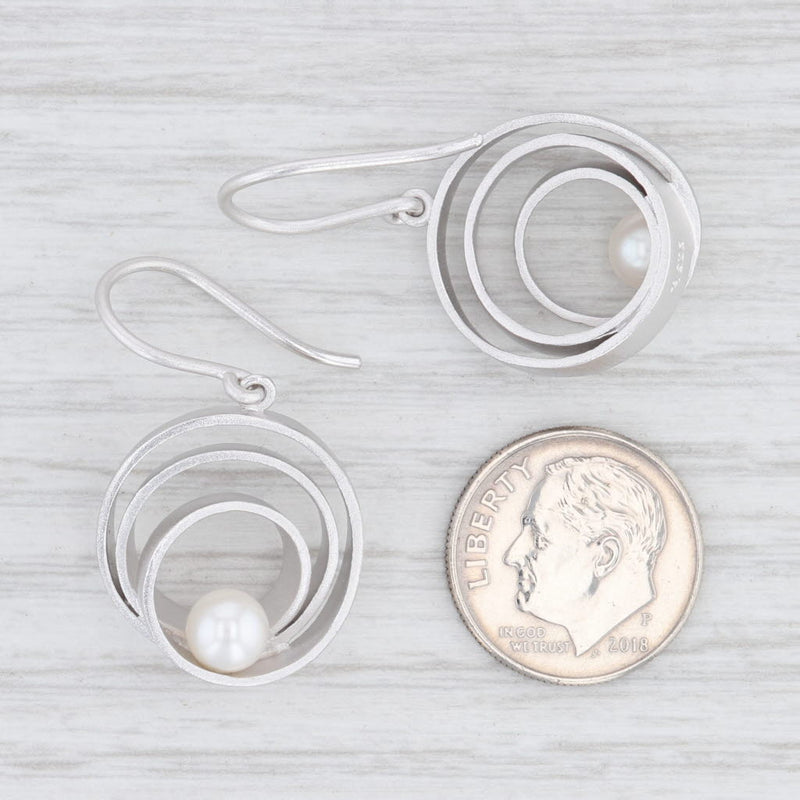 New Bastian Inverun Layered Circle Pearl Earrings Sterling Silver 12775