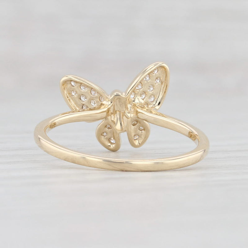 Light Gray New Diamond Butterfly Ring 14k Yellow Gold Stackable Size 7 April Birthstone