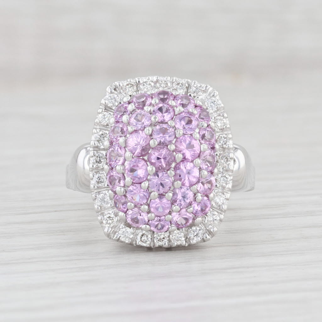 Light Gray 2.50ctw Pink Sapphire Diamond Halo Ring 14k White Gold Size 8 Arthritic Band