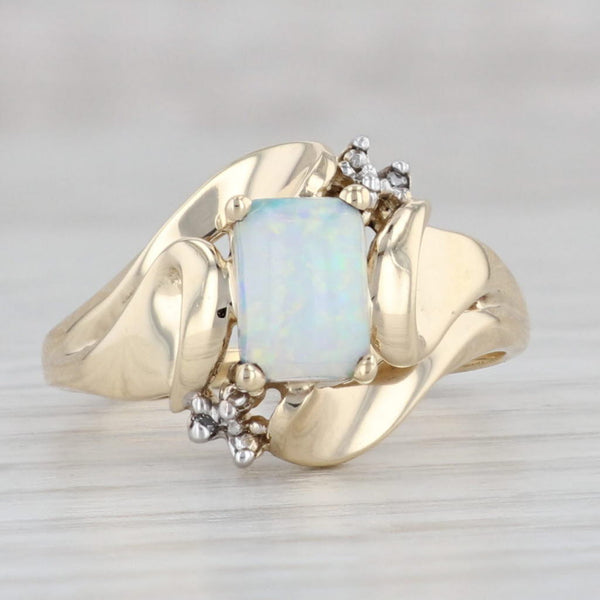 Light Gray Lab Created Opal Diamond Ring 14k Yellow Gold Size 7.5 Bypass