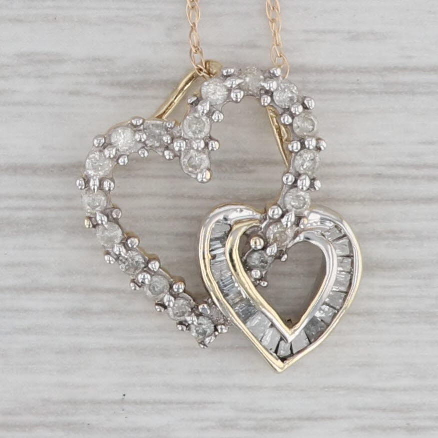 Gray 0.42ctw Diamond Interlocking Heart Pendant Necklace 10k Gold 19" Rope Chain