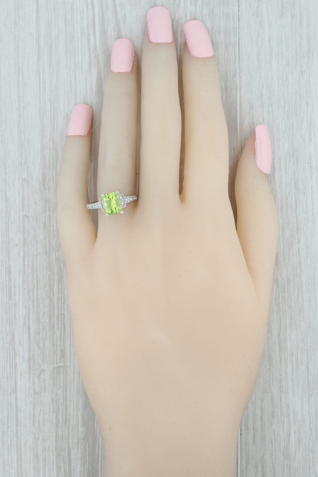 Gray New Peridot Diamond Ring 10k White Gold Size 7.25 Emerald Cut Solitaire