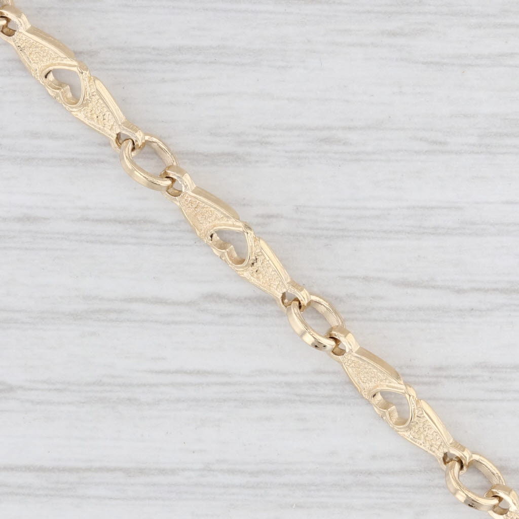 Light Gray Heart Link Chain Bracelet 14k Yellow Gold 7" 4mm