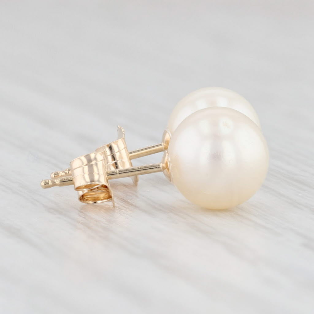 Light Gray Cultured Pearl Solitaire Stud Earrings 14k Yellow Gold June Birthstone