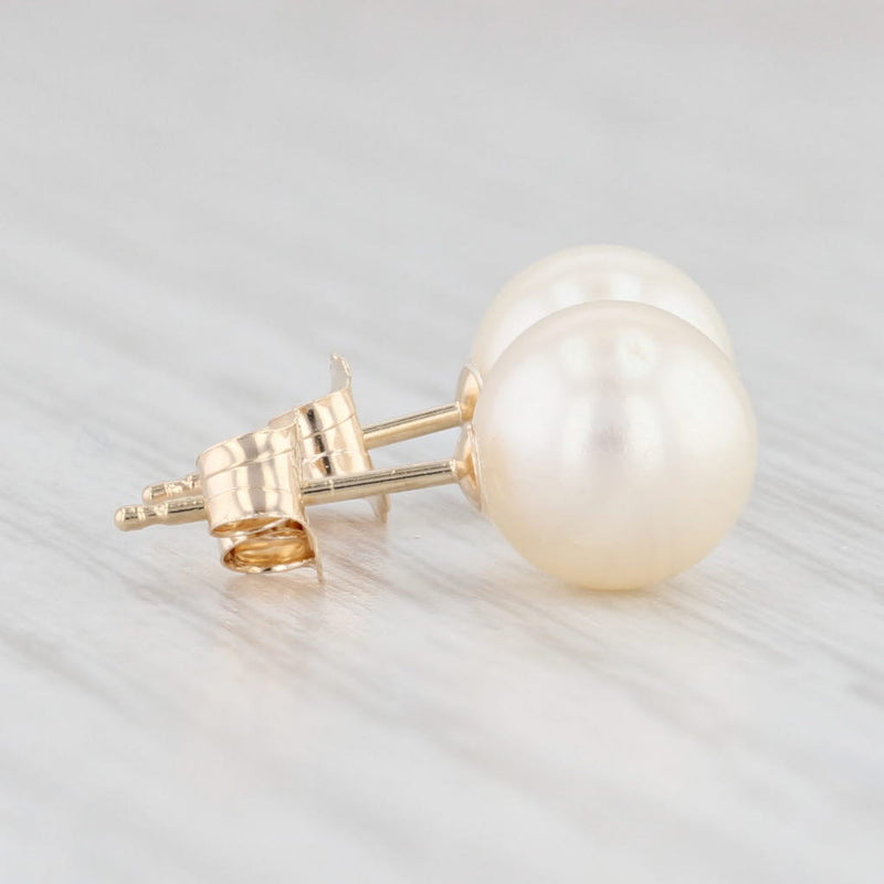 Cultured Pearl Solitaire Stud Earrings 14k Yellow Gold June Birthstone